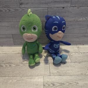 PAIR OF PJ‎ MASKS PLUSHES GEKKO & CAT BOY STUFFED ANIMALS JUST PLAY 8"